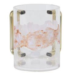 Acrylic Washcup Gold Handles Peach Marble