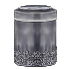 Tzedakah Box Stainless Steel Round Silver Flower Design