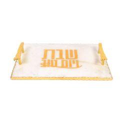 White Marble Bread Tray with Gold Printing,  Gold Handles and Gold Foiling