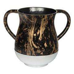 Aluminum Washing Cup with Black & Gold Marble Texture and White Base