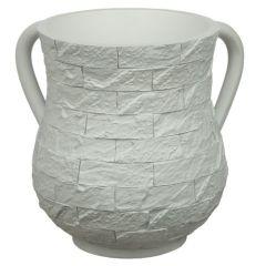 Polyresin Washing Cup with Jerusalem Brick Design (White)