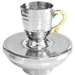 Hammered Stainless Steel Mayim Achronim Cup With Deep Tray