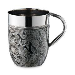 Polished Stainless Steel Wash Cup with Silver  Abstract Design