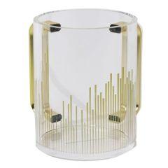 Acrylic Clear Washing Cup - Gold Handle - Gold Stripes