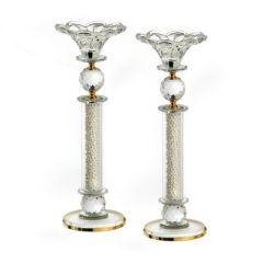 Crystal Candlesticks With Pearls & Gold Metal