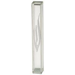 Transparent Plastic Mezuzah - Long Silver SHIN & Stripe  with Rubber Cork