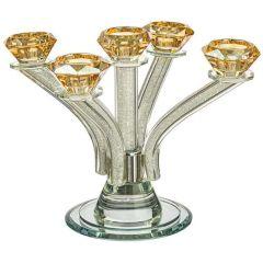 2-Tone 5 Branch Crystal Candlesticks with Crystal Stones