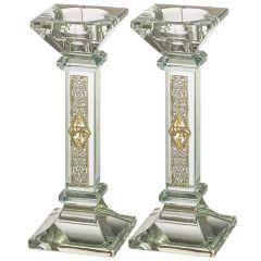 Crystal Candlesticks with Metal Plaque - 6.5"