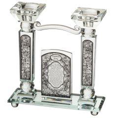 Crystal Candlesticks With Metal Plaque