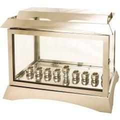 Metal and Glass Menorah Box with Candle Holder - Gold