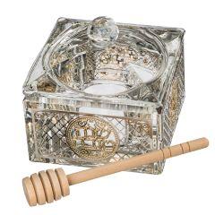 Crystal Honey Dish with Metal Plaque (Silver & Gold)