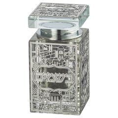 Crystal Besamim Holder with Plaque (Silver)