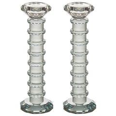 Pair of Elegant Crystal Candlesticks - Frosted