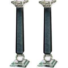 Pair of Tall Crystal Candlesticks - Clear Black