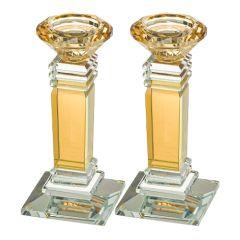 Pair of crystal Candlesticks - Clear & Gold