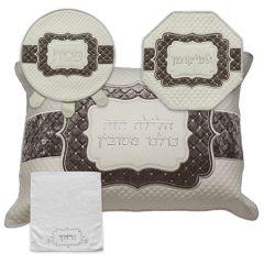 White and Brown Faux Leather 4-piece Passover Set