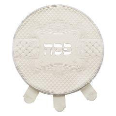 White Faux Leather Matzah Cover with Silver Lettering