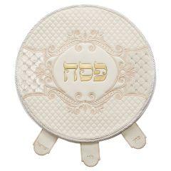 White Faux Leather Matzah Cover with Gold Lettering