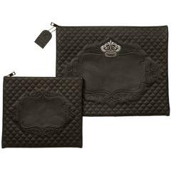 Faux Leather Talit and Tefilin Bag Set with  Embroidered Crown Detail (Black)