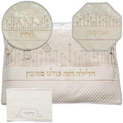 Leather Like 4 pcs Passover Set: Pillow, Passover &  Afikoman Covers with Towel (Quilted & Velvet)