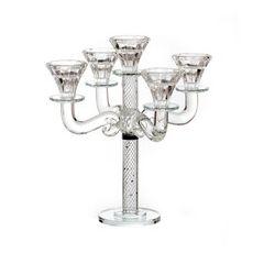 5 Branch Crystal Candelabra-Silver Stone Design