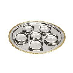 Stainless Steel Seder Tray with 6 Bowls with Mosaic Design