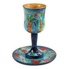 Wooden Kiddush Cup and Saucer - The Seven Species