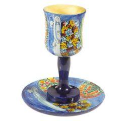 Wooden Kiddush Cup and Saucer - Figures