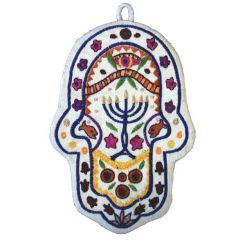 Large Embroidered Hamsa - Menorah
