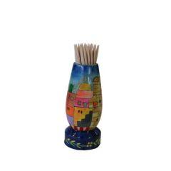 Painted Wooden Toothpick Stand - Jerusalem