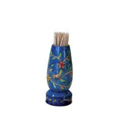 Painted Wooden Toothpick Stand - Birds and branchs