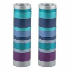 Emanuel Anodized Cylinder Candlesticks - Rings - Blue