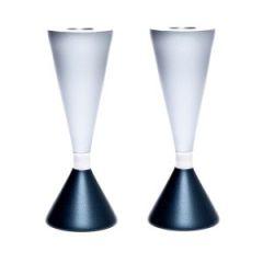 Double Sided Anodized Candlesticks W/ Ring - Gray