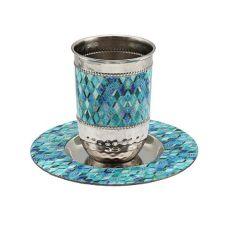 Emanuel Hammered Kiddush Cup - Blue - Abstract