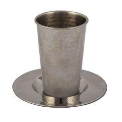 Emanuel Stainless Steel Kiddush Cup & Tray - Hammered