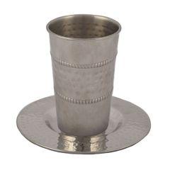 Emanuel Stainless Steel Kiddush Cup & Tray - Middle Stripe