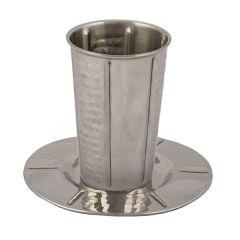 Emanuel Stainless Steel Kiddush Cup & Tray - Vertical Stripes