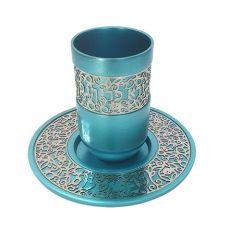 Anodized Kiddush Cup w/ Lace Design - Turquoise