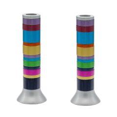 Yair Emanuel Large Anodized Candlesticks -  Full Rings (Multicolor)
