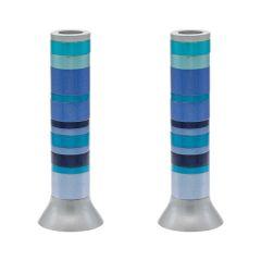 Yair Emanuel Large Anodized Candlesticks -  Full Rings (Blue)