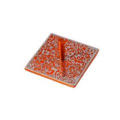 Emanuel Anodized Aluminum Flat Dreidel with Metal Cutout  - Orange