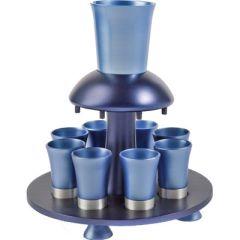 Anodized Aluminum Kiddush Fountain + Goblet + 8 Cups Blue