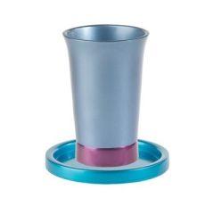 Anodized Aluminum Kiddush Cup and Saucer Blue / Maroon