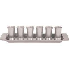 Set of 6 Anodized Aluminum Cups with Tray Silver