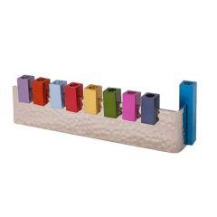 Hammered L Shaped Menorah w/ Anodized Pieces - Colorful - Yair Emanuel Collection