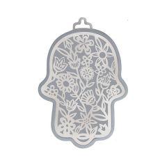 Yair Emanuel Small Anodized Aluminum Hamsa  with Flower Cutout - Silver