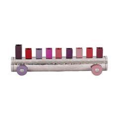 Hammered & Anodized Small Train Menorah - Maroon - Yair Emanuel Collection