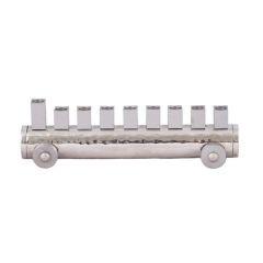 Hammered & Anodized Small Train Menorah - Silver - Yair Emanuel Collection