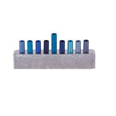 Anodized & Hammered Strip Menorah Small - Blue - Yair Emanuel Collection
