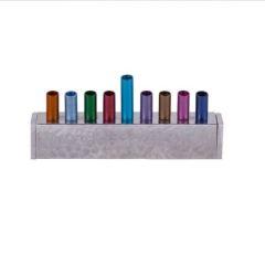Anodized & Hammered Strip Menorah Small - Multicolor - Yair Emanuel Collection